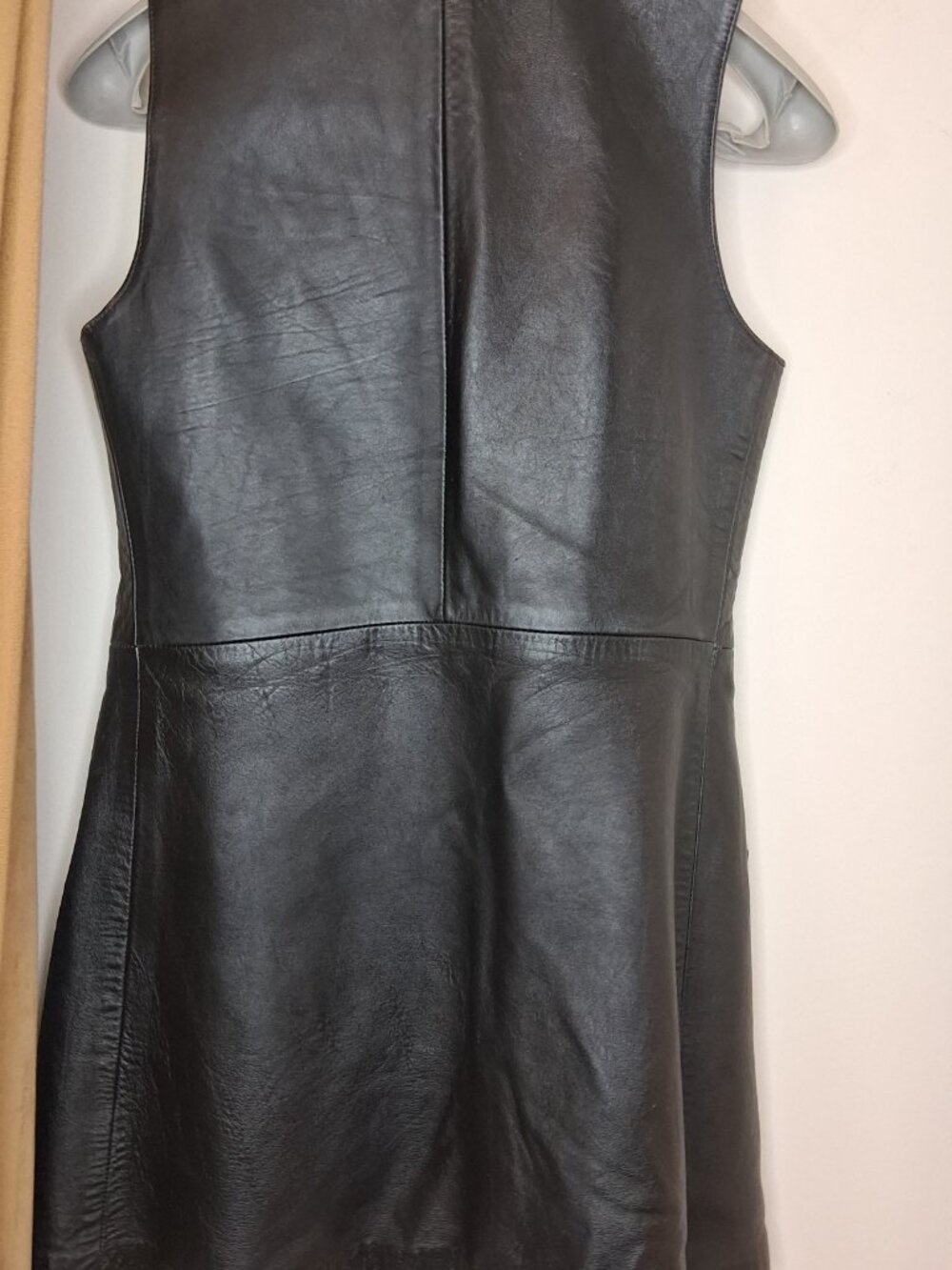 Vintage Black Long Leather Button Vest Size S - Picture 5 of 5